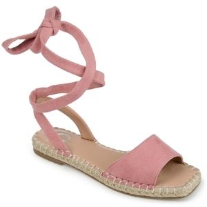 Journee Collection Womens Emelie Pink Faux Suede Lace Up Flat Size 10 Sandals